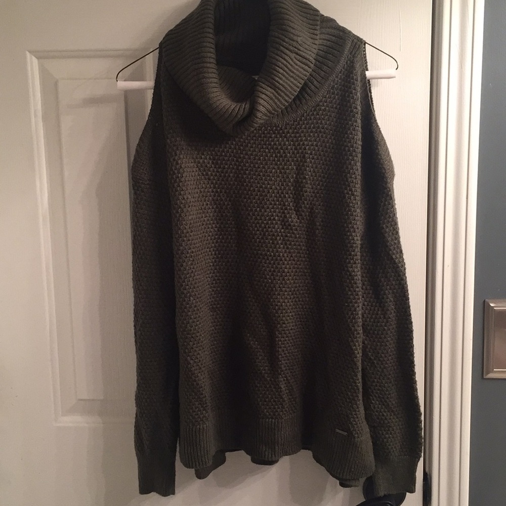 Hollister olive green cold shoulder sweater